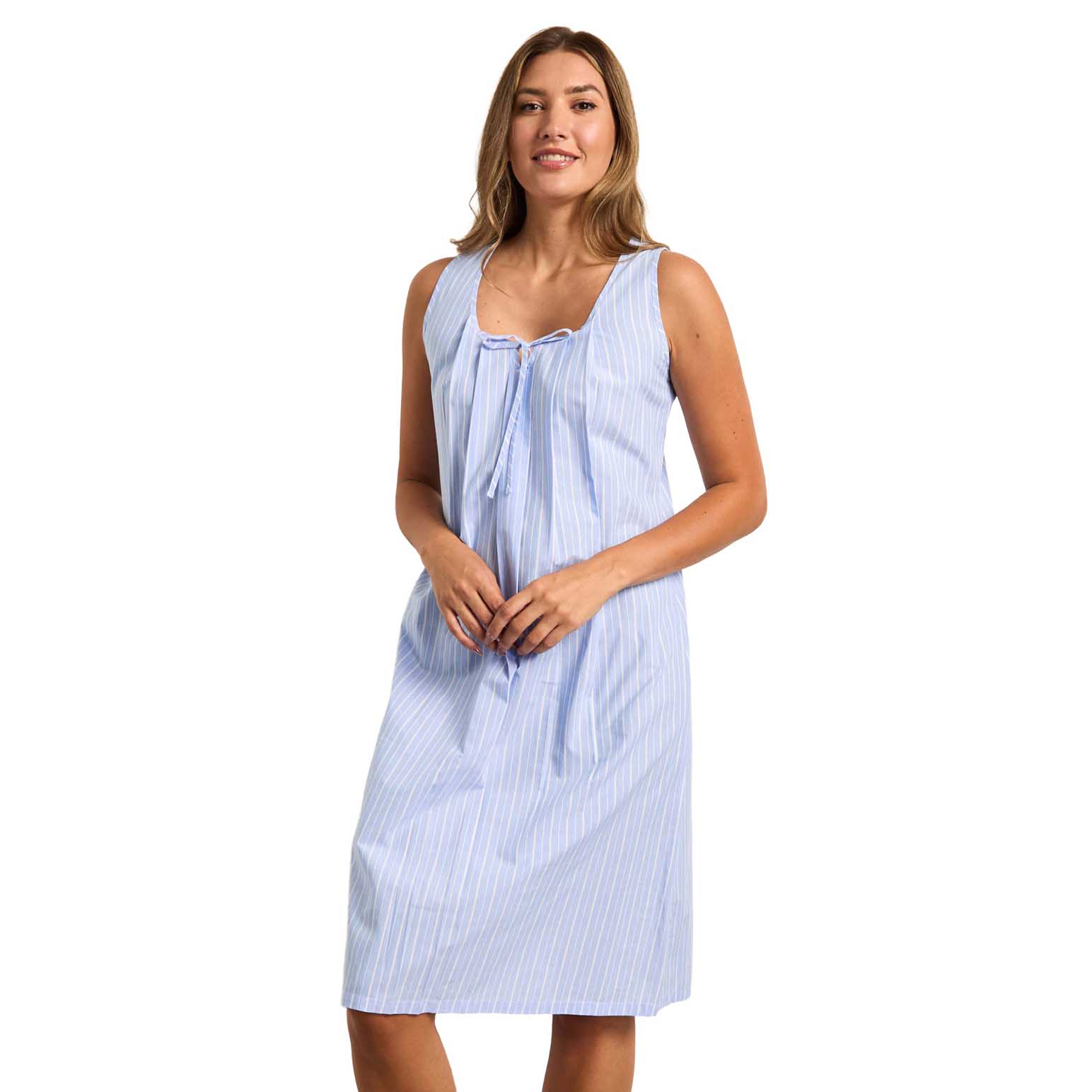Cottonreal Deluxe Yarndye&nbsp;Chalk Stripe Sweetheart Lounge Long Nightdress